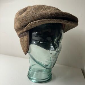 Harris Tweed 'Eddie Bauer' Hand Woven Newsboy Cap with Foldable Ear Flaps Size L